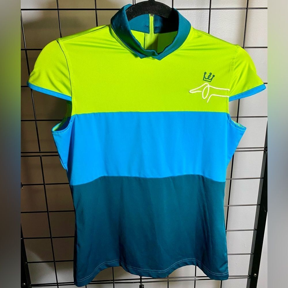 Louis Castel blue and green womenโs golf shirt EUC